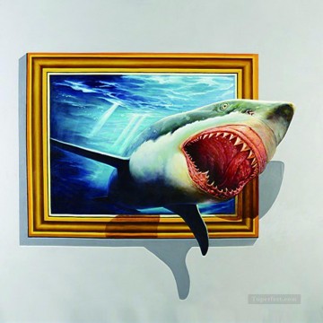 tiburón fuera de cuadro 3D Pinturas al óleo